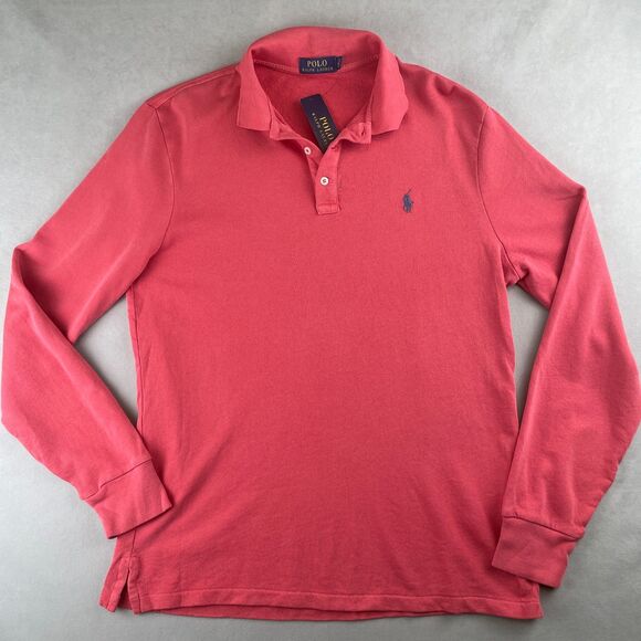 Ralph Lauren Polo Shirt Mens M Classic Red Long Sleeve Embroidered Pony Preppy - Picture 1 of 7